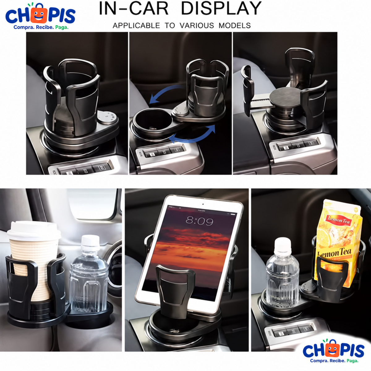 Portavasos ajustable 2 en 1 para auto