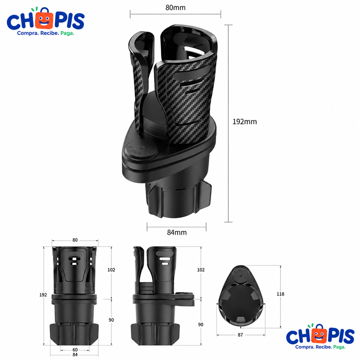 Portavasos ajustable 2 en 1 para auto